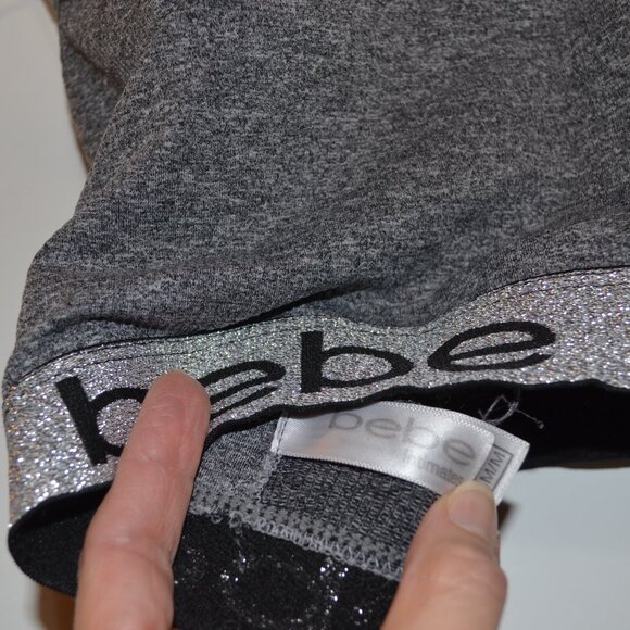 BEBE Intimates Pull-over Straps Nylon-Polyester-Spandex Gray Silver Lurex Top M - Picture 4 of 8
